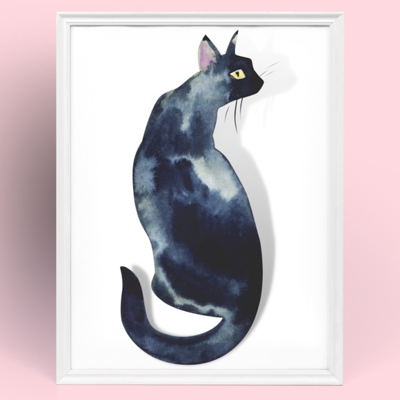 Other - Watercolor Black Cat Portrait Wall Art Print Poster Unframed